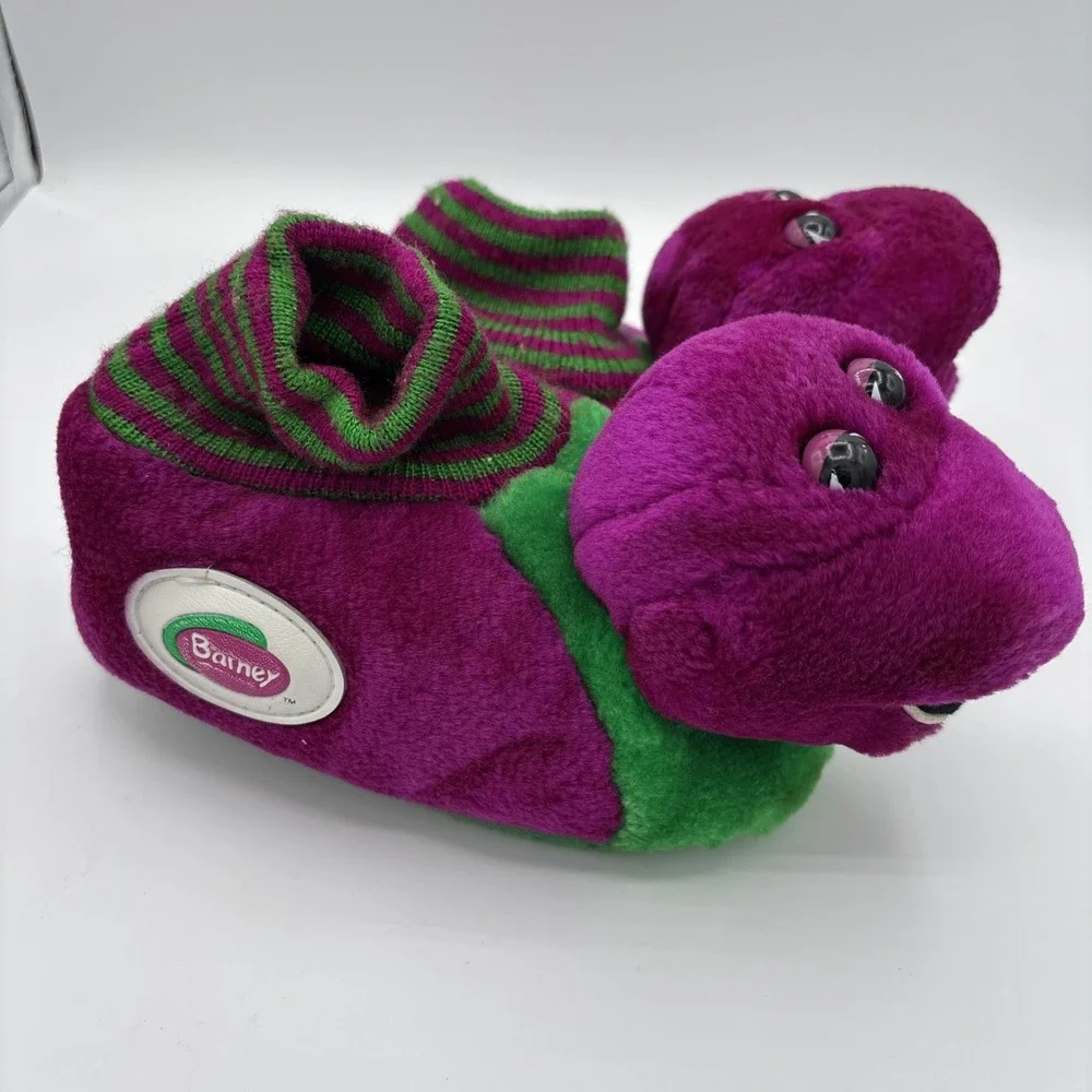 Vintage 90s Barney Slippers Youth Children Size M 7-8 Plush